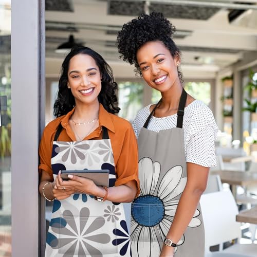 2 PC Aprons Stripe Durable Adjustable Bib with Pockets Apron for Women Men Lovers Chef Home Kitchen Cooking Garden - color: Navy Teal