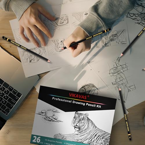 Professional Sketch Pencil Set – 26 PCS Complete Drawing Kit for Artists Graphite, Charcoal, Pastel, Erasers & Tools for Sketching, Shading & Detailing