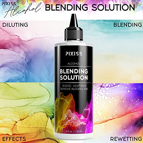 Pixiss Red Alcohol Ink Set and Alcohol Blending Solution for Ink (4oz) - Highly Saturated Alcohol Ink for Resin and Ink Blending Solution with Applicator Tip, Applicator Bottle, and Funnel