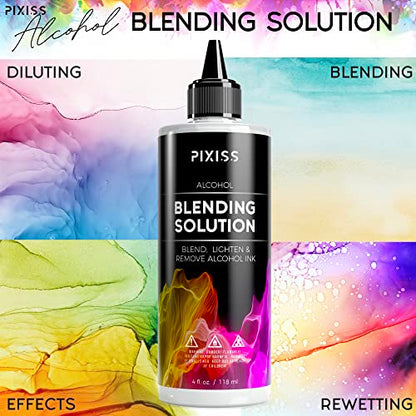 Pixiss Red Alcohol Ink Set and Alcohol Blending Solution for Ink (4oz) - Highly Saturated Alcohol Ink for Resin and Ink Blending Solution with Applicator Tip, Applicator Bottle, and Funnel