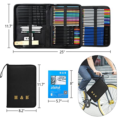 H & B 72PCS Drawing Supplies, Sketching Art Kit with A5 Sketchbook - Includes Graphite, Charcoal, Watercolor Pencils for Adults, Teens, Beginners & Kids