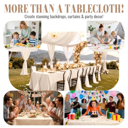 Plastic Table Cloth, 54In x 300Ft Plastic Table Cloth Disposable | Disposable Tablecloth, Slide Cutter, Rectangle Round Tables, Party Tablecloths for Birthday, Wedding, Picnic (Creamy White) - color: Creamy White, size: 54" x 3600" (Rectangular)