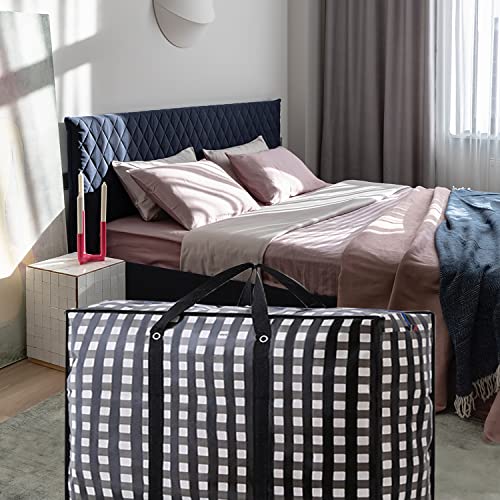 Heavy Duty Large Moving Bags - 162L Big Organizer Storage Bags With Durable Zipper, Waterproof Oversized Jumbo Organizers for Clothes, Bedding, Comforter, Pillow (Set of 4) - color: Black and white lattice, size: XX-Large