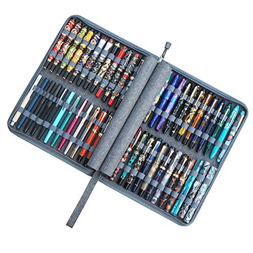 erofa 48 Slots Gray Fountain Pen Case, Canvas Pen Holder Display Pouch Bag Storage Large Capacity Water Resistant - color: Gray-Canvas