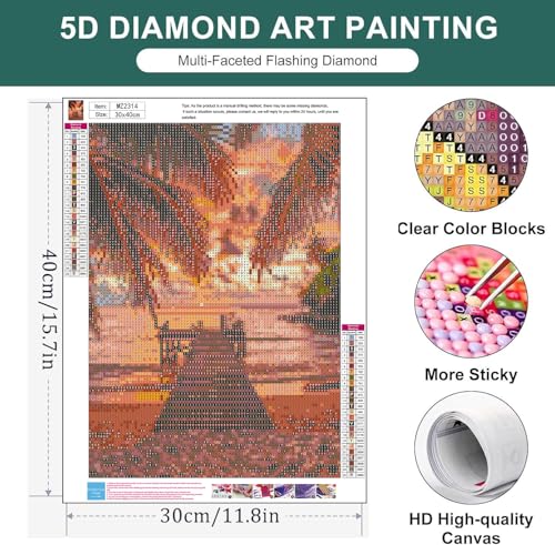 Diamond Art Kits for Adults,Sunset Diamond Painting Kits for Beginner - color: Beach
