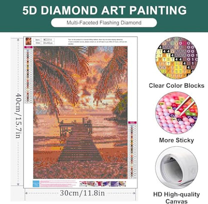 Diamond Art Kits for Adults,Sunset Diamond Painting Kits for Beginner - color: Beach