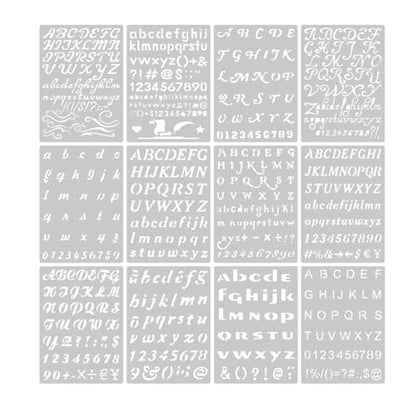 12 Pcs Letter Number Symbol Stencils, 7 x 5 Inch Reusable Templates for Diary, Planner, Scrapbook & School Projects - color: 12 Letter Number