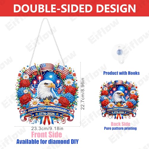 Eiflow 250th Anniversary Diamond Art Hanging Kit for Adults, DIY Diamonds Painting Door Hanger Board Kit 4th of July, Acrylic Crystal Diamond Art Painting Pendant Ornament (Ealge) - color: Ealge