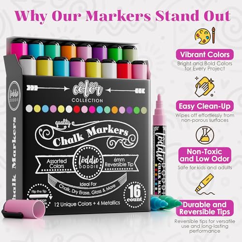 Loddie Doddie Chalk Markers, Chalkboard Markers, Reversible Tips, 16 Pack - size: 1 Count (Pack of 16)