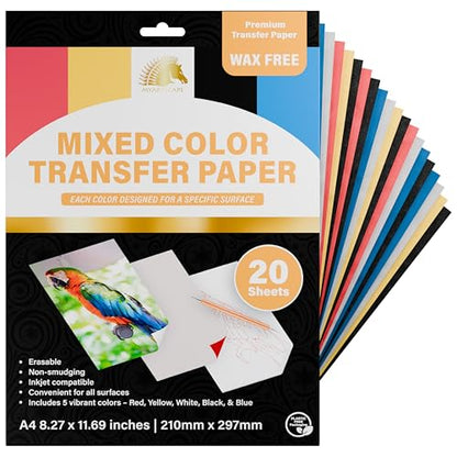 MyArtscape Graphite Transfer Paper - 20 A4 Mixed Sheets | Wax-free, erasable graphite paper with 20 mixed sheets for tracing on wood, fabric, and paper