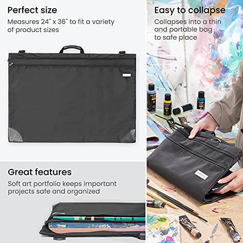 Arteza Art Portfolio Case, 24 x 36 inches, Black, Large Soft Art Storage Folder for Artwork Organization - size: 24x36 Inch