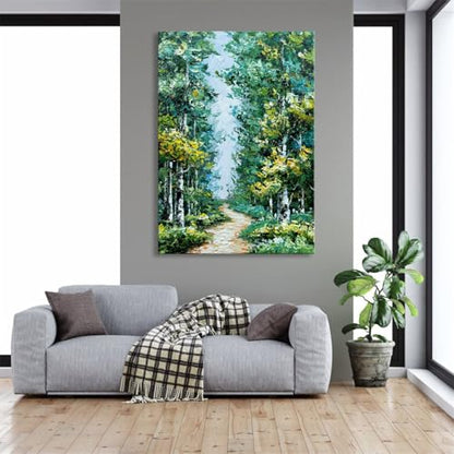 Alenoss Hand Painted Oil Painting on Canvas, Green Textured Wall Art | 28x40 inches Forest Painting for Living Room Bedroom - color: AL-B103