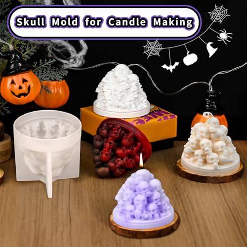 Hallowee Skull Candle Mold, Stacked 3D Skeletons Head Silicone Mold | Durable Non-Stick Halloween Craft Molds for Epoxy Resin Casting, Concrete & Soap, DIY Home Decor Party Creative Gift Making - color: 1 PCS Skull Pile Silicone Molds