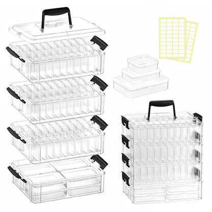 Stackable Bead Storage Organizer, 88 Small Plastic Containers with Lids, 4-Layer Clear Bead Organizer Box, 3 Sizes, Portable, for Jewelry and Crafts - size: 4-Tier 8L+20M+60S