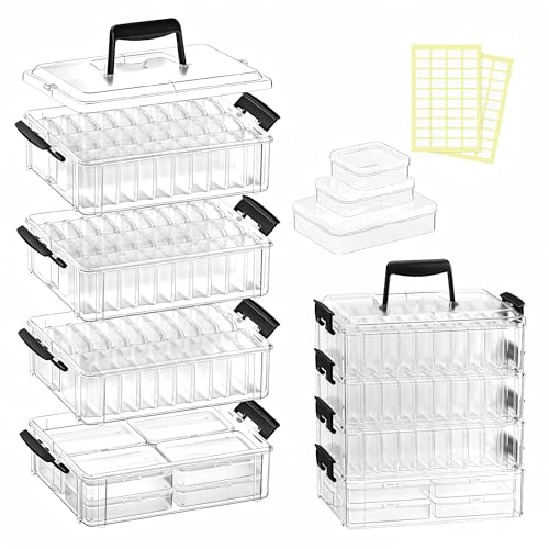 Stackable Bead Storage Organizer, 88 Small Plastic Containers with Lids, 4-Layer Clear Bead Organizer Box, 3 Sizes, Portable, for Jewelry and Crafts - size: 4-Tier 8L+20M+60S