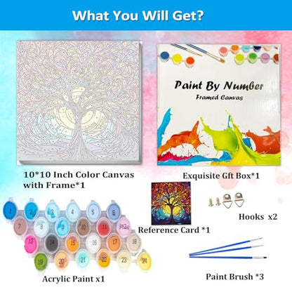 Artunion Framed Paint by Numbers Kit for Adults Beginners & Kids Ages 8-12,Tree of Life Paint by Number with Frame,Acrylic Paint by Numbers Kit on Canvas 10 * 10 Inch Without Easel - color: ZXT-190-F
