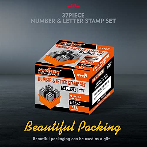 HORUSDY 37-Piece Easy-to-Pick Metal Letter & Number Stamp Set, 1/4” (6mm), Includes Star Symbol, Letter Punch Set for Jewelry, Metal, Leather & DIY Stamping - color: (1/4”) 6mm