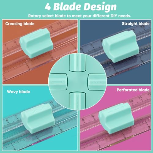 A5 Paper Cutter,4 in 1 Paper Trimmer Photo Cutter,Scrapbook Papers Craft Cutter with Dial Blades of Straight,Wave,Perforated,Creasing for Cutting Papers,Coupons,Postcards,Card(Green) - color: Green