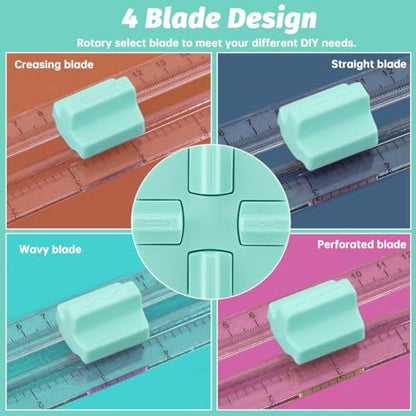 A5 Paper Cutter,4 in 1 Paper Trimmer Photo Cutter,Scrapbook Papers Craft Cutter with Dial Blades of Straight,Wave,Perforated,Creasing for Cutting Papers,Coupons,Postcards,Card(Green) - color: Green