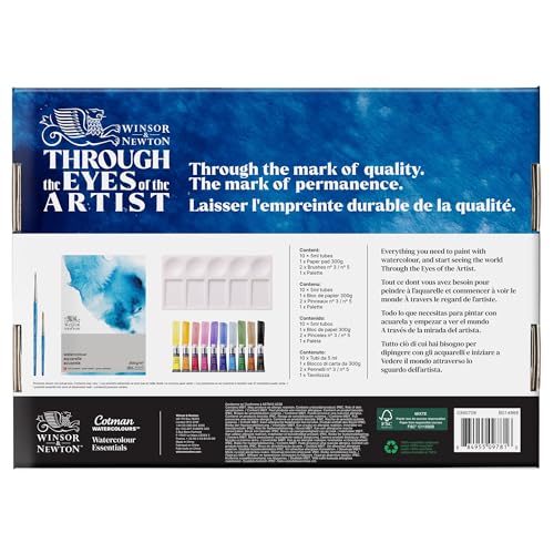Winsor & Newton Cotman Watercolour Paint, Set of 10 x 5ml Tubes (includes 2 Brushes, Pad, Palette)