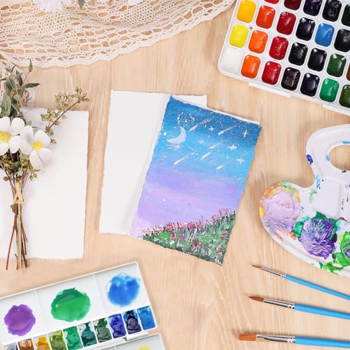 50 Sheets Watercolor Paper 4 x 6 Inch, 300 GSM Cotton Deckle Edge - size: 4 x 6inch