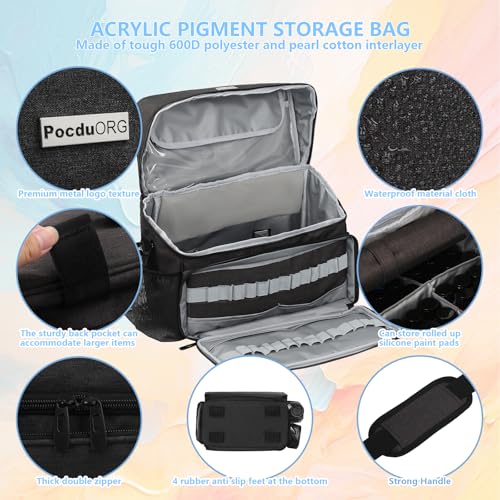 Acrylic Paint and Brush Set Organizer Bag - Carrying Case Compatible with Apple Barrel, Shuttle Art, Caliart Art Supplies - Includes Detachable Paint Brush Holder - for Home/Travel/Outdoor (Pro Black) - color: Pro Black