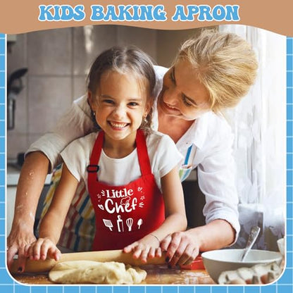 3 Pack Kids Apron for Cooking Adjustable Kids Chef Aprons | Kitchen Funny Aprons with Pockets for Boys Girls Toddler Painting Baking Artist Apron - color: Black,white,red