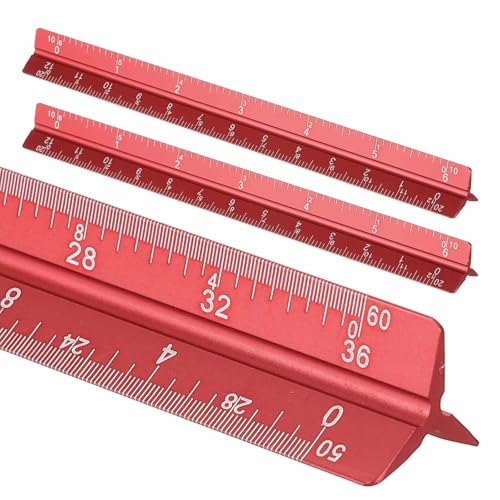 HARFINGTON 2 Pcs Architectural Scale Ruler, 7 Inch Standard Aluminum Alloy Architect Triangular Large Scale Laser-Etched Blueprint Drafting Ruler for Architects Engineers, Red - color: Red, size: 7 Inch