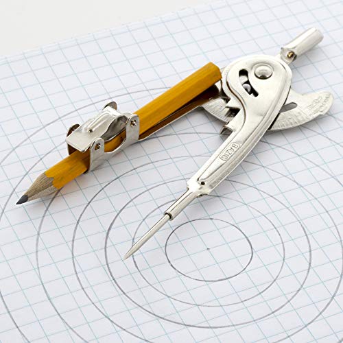 BAZIC Metal Ball Bearing Compass w/ #2 HB Wood Pencil, Nickel Plated Compass for Precision Geometry Math Drafting, Great for Student Designer Mathematician Carpenter Office & School, 1-Pack | #2 wood pencil that draws clean circles and arcs for geometry,