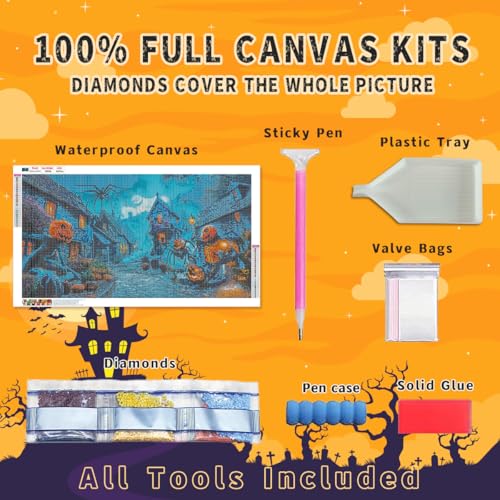 Ohhvvow Halloween Diamond Painting Kit Pumpkin Ghost Scene | 16x20 Full Drill Round Diamond Kit w/Tools. Haunted Pumpkin Ghost Battle Scene. Halloween DIY Wall Decor - color: Pumpkin Wars