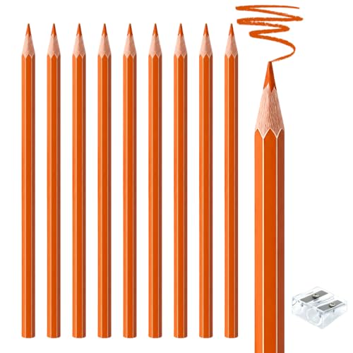 10 PCS Orange Colored Pencils, Pre-sharpened Professional Wooden Art Pencils Set for Artists Painting | Premium Drawing Sketching Supplies - color: Orange