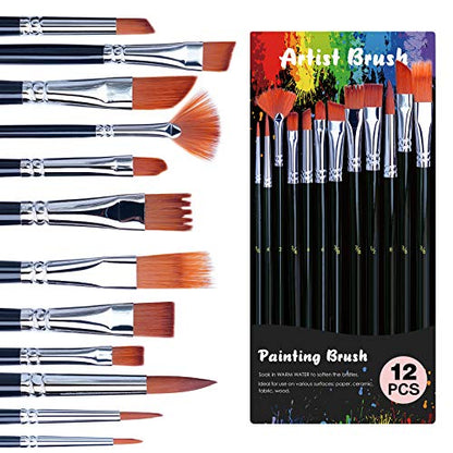 Acrylic Paint Set with 12 Art Brushes, 36 Colors (2 oz/Bottle) Acrylic Paint for Painting Canvas, Wood, Ceramic and Fabric, Paint Set for Beginners, Students and Professional Artist, Rich Pigments - style: 36 Colors Acrylic Paint 2 fl oz/60 ml-2