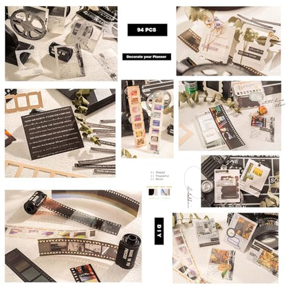 Doraking 94PCS Film Scrapbook Paper Packs for Journaling Supplies Planners | Washi Stickers Material Papers Memos Cards Waterproof Tape Stickers for Journals Aesthetic DIY Art Crafts Collage Album