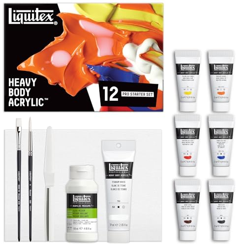 Liquitex Professional Heavy Body Acrylic Paint Starter Set, Set of 12, Blue,Orange | High Viscosity, Pigment Rich, Ideal for Impasto & Texture, Satin Finish, Permanent Color, Crisp Brush Strokes & Knife Marks - size: 1 Count (Pack of 1), style: Starter Se