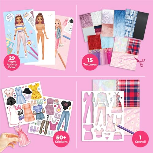 BSCOOL Fashion Designer Kits for Girls Drawing Coloring Book. Sticker Book | Includes stickers stencils and textures to spark little designers creativity. Fun dress-up sketchbook for kids ages 5 and up. - color: Fashion Studio