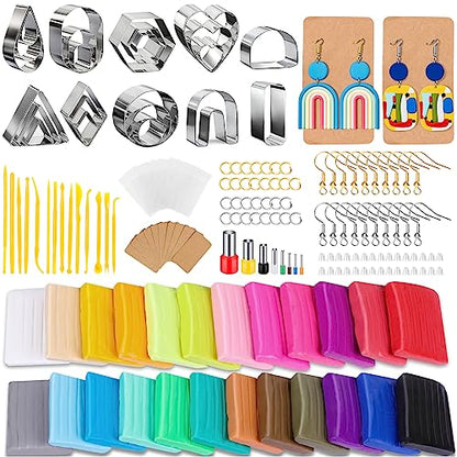 Clay Earring Making kit,32 Cutters,24 Clay,30 Hooks&Rings,Gift Box for Teen