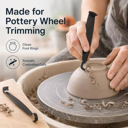2 Pack Pottery Trimming Tools, Black Clay Trim Tool for Wheel Throwing | Ceramic Sculpting, Clay Carving, Shaping, Smoothing, Pottery Foot Ring Trimming