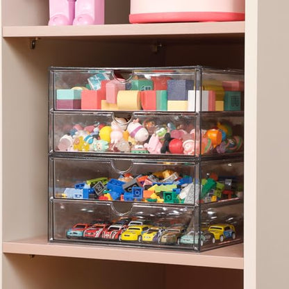 Clear Plastic Drawer Organizer, 4 Drawers | Stackable Desk Organizers and Accessories, For Home Office Supplies, Marker Pen, Notebooks, Art Crafts - size: 4 Drawers