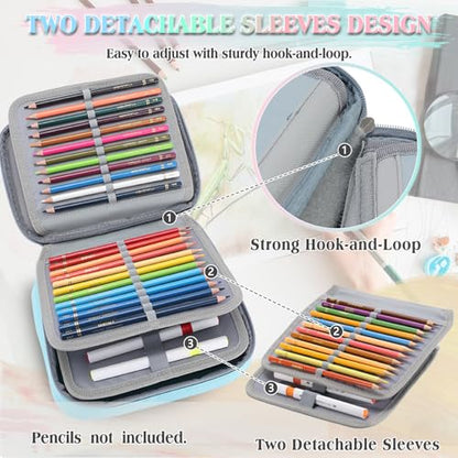 VX VONXURY Large Pencil Case, 54-Slot Colored Pen Pouch 2 Removable Sleeves - color: Turqoise