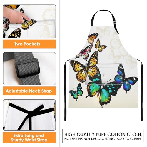 Britimes Apron with Pockets, 32x28 inch, for Women Men, Colorful Butterfly - color: Butterfly 2