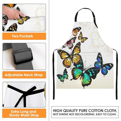 Britimes Apron with Pockets, 32x28 inch, for Women Men, Colorful Butterfly - color: Butterfly 2