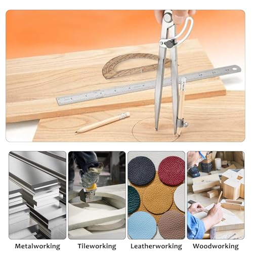 12 Inch Compass Geometry Tool Drawing Compass with Pencils | Includes Large Compass 12 Inch Ruler 6 Inch Protractor and 2 Pencils for Woodworking Carpenter Drafting - size: 12 inches+2 Pencils