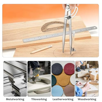 12 Inch Compass Geometry Tool Drawing Compass with Pencils | Includes Large Compass 12 Inch Ruler 6 Inch Protractor and 2 Pencils for Woodworking Carpenter Drafting - size: 12 inches+2 Pencils