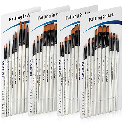 Falling in Art 48 PCS Painting Brushes Sets, Artist Paintbrushes | for Watercolor, Acrylic, Craft, Oil, Gouache, Face Body Painting - size: 48 Pcs Mix Nylon
