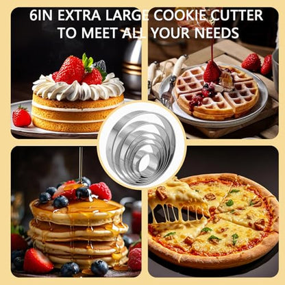 6-Piece Round Cookie Cutters (2, 3, 3.5, 4, 5, 6 Inch) Biscuit Cutter Set | Dishwasher Safe, Laser-Etched Sizes, Stainless Steel Circle Cookie Cutter for Baking, Thick Dough, Biscuits & Fondant - size: 6 Sizes Round Cutters