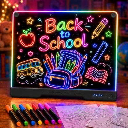 16" LED Drawing Board Rechargeable; 10 Tracing Sheets; Black | 7 Colors, Adjustable Brightness; Acrylic Light Board for Tracing with Stand, Classroom Art Kit; Birthday Gift Idea - color: Black