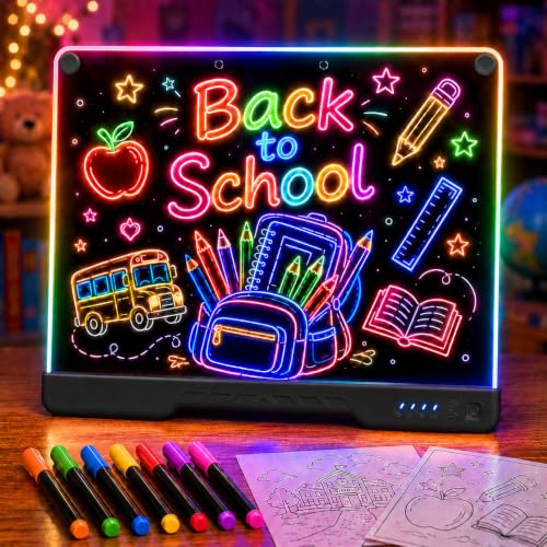 16" LED Drawing Board Rechargeable; 10 Tracing Sheets; Black | 7 Colors, Adjustable Brightness; Acrylic Light Board for Tracing with Stand, Classroom Art Kit; Birthday Gift Idea - color: Black