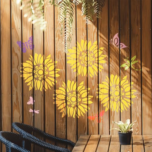 8 Pcs Large Flower Stencils for Painting, 9.84 X 9.84 Inch Flower Stencils for Crafts Reusable, Wood and Wall Stencils for Painting Large Pattern, DIY Templates Holiday Wall Paper (B) - style: B