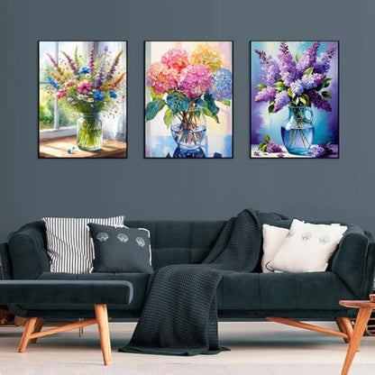 Axquilon 3 Pack Flowers Diamond Art Kits for Adults 12x16inch | Diamond Painting Kits for Adults, 5D Round Full Drill Vase Gem Art Paint by Diamonds Pictures DIY Crafts Kits - color: 3 Pack Vase