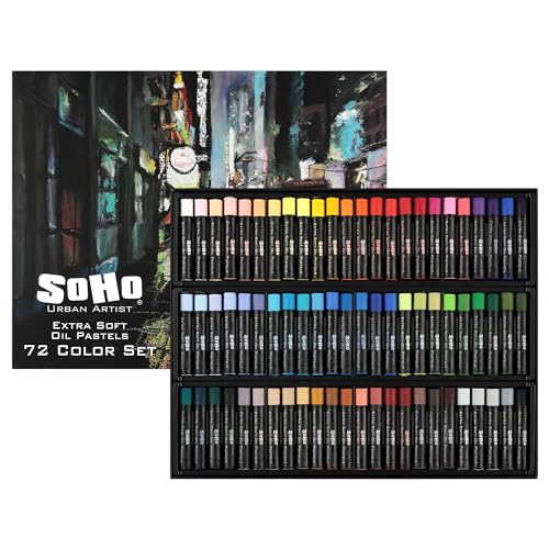 Soho Urban Artist Extra Soft Oil Pastel Premium Bundle - Set of 72 Pastels, Blending Stumps, Brick Mixed Media Sketchbook, and Painter's Color Diary
